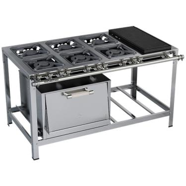 Imagem de Fogão Industrial Stori Premium 6 Bocas 30x30 Forno Com Chapa M23 Aço Inox 430 Metalmaq Fogão Baixa Pressão