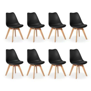 Imagem de Kit com 8 Cadeiras Leda Preta - Charles Eames com Almofada