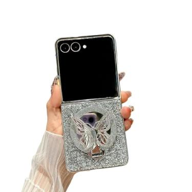 Imagem de SKPY Capa com glitter compatível com Samsung Galaxy Z Flip 7 com suporte de anel, espelho de maquiagem brilhante e leve à prova de choque para Galaxy Z Flip 7 para mulheres
