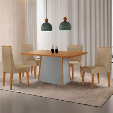 Imagem de Mesa de Jantar Diane 120cm Tampo MDF Laminado com 4 Cadeiras Lisboa Mo