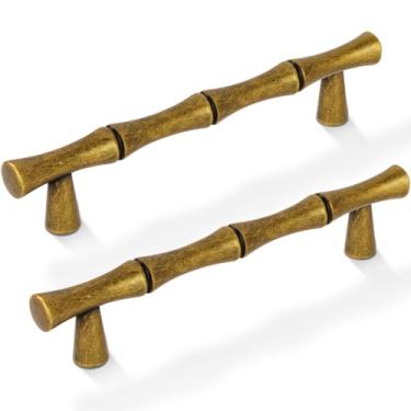 Imagem de Vicycmc Puxador de armário de latão antigo de 96 mm (3-3/4 polegadas) no centro, vintage retrô liga de zinco sólido puxadores de armário de gaveta de luxo para quarto, cozinha, pacote com 6 ZJ01