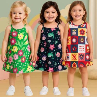 Imagem de Kit 3 vestidos Infantil Malha Menina Regata Estampado Kyly, Kit 2, 4