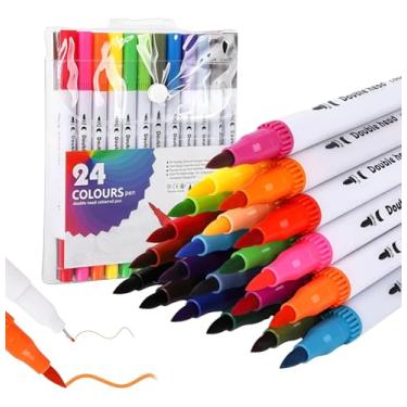 Imagem de Canetas Brush Pen Marcadora Ponta Dupla Fina Kit Canetinha para Colorir Desenho Fineliner (24)