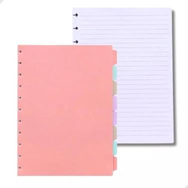 Imagem de Kit Com com 8 Divisórias Coloridas de 11 Furos + Refil com 160 Folhas Pautadas para Caderno Grande A4