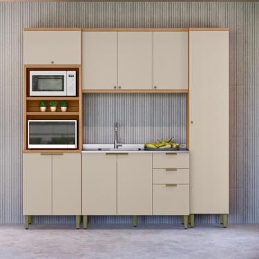 Imagem de Cozinha Modulada 4 Peças sem Pia Em MDF Selene Linea Brasil - Jequitiba/Off White Fosco