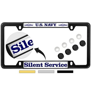 Imagem de Serviço silencioso da marinha dos EUA - moldura de placa de carro de metal com 4 orifícios e tampas grátis - preta