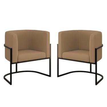 Imagem de Kit 02 Poltronas Lua Sala Decorativa Base Ferro Black Veludo Cor:capuccino