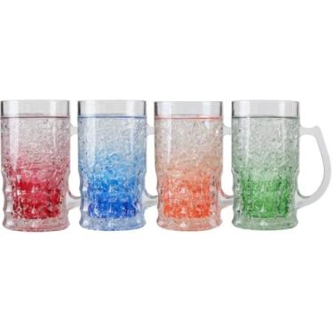 Imagem de Lily's Home Copos de cerveja para freezer de acrílico com parede dupla, ótimos para desfrutar de cervejas em churrascos e festas, transparentes com bases de cores sortidas (473 ml cada, conjunto de 4) - formato de caneca