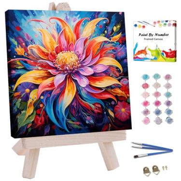 Imagem de JUJUHOOD Kit de pintura emoldurada de flores abstratas por números para adultos iniciantes e crianças de 8 a 12 anos, tinta aquarela por número sem cavalete, tinta acílica por números para decoração