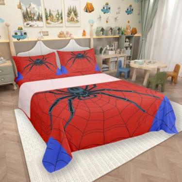 Imagem de Jogo de lençol Queen com teia de aranha, aracnídeo e aracnídeo preto, decoração de quarto de meninos, meninas, mulheres, homens, 4 peças (elástico + lençol + 2 fronhas)