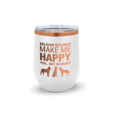 Imagem de SpreadPassion Copo de vinho Belga Malinois Make Me Happy – Presente engraçado para amantes de cães e donos belgas de Malinois – Copo isolado (branco)