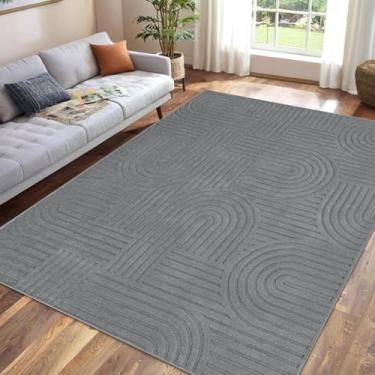 Imagem de Lacomfy Tapete macio e aconchegante com estampa de arco, tapete felpudo alto e baixo tufado 1,75 m x 1,7 m, grande, geométrico, contemporâneo, tapete para sala de estar, antiderrapante, lavável, cinza
