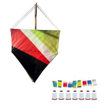 Imagem de kit 5 Pipas sortidas Gigante 70cm com rabiola + 1 linha dez - Genérica