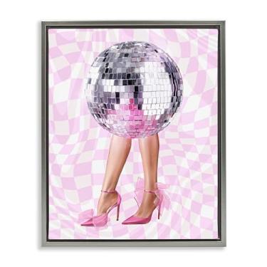 Imagem de Stupell Industries Saltos glamourosos e bola de discoteca cinza emoldurada tela flutuante design de arte de parede por Ziwei Li, 21 x 17