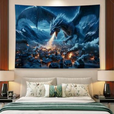 Imagem de Liuzhouzai Tapeçaria Wicked Flame Dragon Retrato para pendurar na parede fundo animal personalizado decoração de casa estética quarto sala de estar dormitório decoração de parede 203 x 152 centímetros