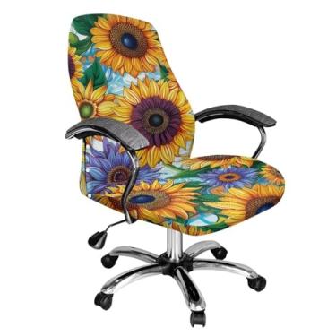 Imagem de Wiryuouvt Capa para cadeira de escritório com girassol moderna, 1 peça, extensível, giratória, capa universal para cadeira com fundo elástico, capa de almofada para cadeira de escritório, G