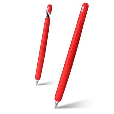 Imagem de IRAINSUN (Pacote com 2) Capa protetora para Apple Pencil (2ª geração/Pro/USB-C) - Aderência aprimorada, design antiderrapante com clipe resistente, leve e resistente a arranhões (vermelho)