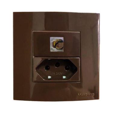 Imagem de Tomada Dupla Móvel 3 Pinos 10a Telefone RJ11 4 Fios Gesso Drywall Marm