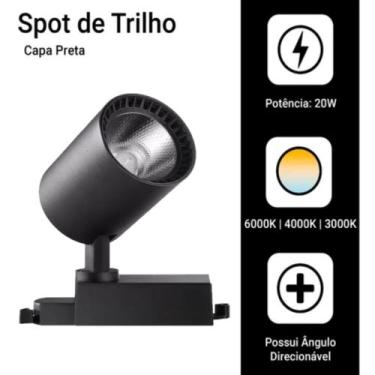 Imagem de Luminária Preto Trilho Spot Led 20W 3500K Branco Quente - AP