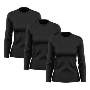 Imagem de Kit 3 Camisetas Feminina Manga Longa Dry Fit Básica Lisa Proteção Sola