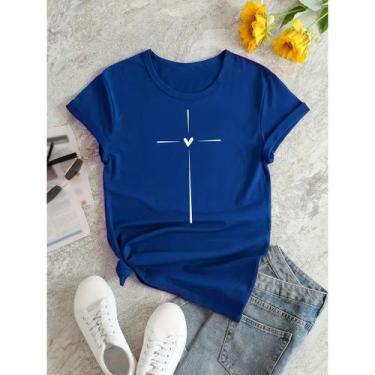 Imagem de Camiseta Feminina Cruz Coração Evangelica Gospel 100% Algodão Premium 