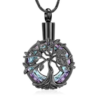 Imagem de Yinplsmemory Colar feminino de cremação de árvore da vida com urna de coruja e cinzas para homens/animais de estimação, Aço inoxidável, Sem Pedra Preciosa