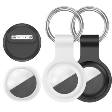 Imagem de VSANT [Conjunto de 4 unidades] Capa compatível com suporte Apple AirTag, 2 chaveiros + 2 protetores seguros estilo pino, capa de silicone durável antiperda à prova de choque para GPS para crianças