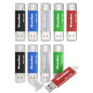 Imagem de Unidade flash USB C de 16 GB, pacote com 10, pen drive Wooolken tipo C + pen drive USB 2.0 OTG compatível com iPhone 16/15, smartphone/tablets/computadores Android