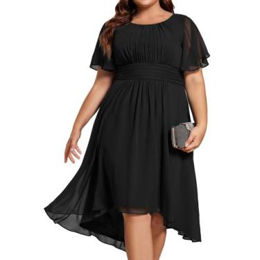 Imagem de Vestido de festa Ever-Pretty Plus com babados de chiffon preto com dec