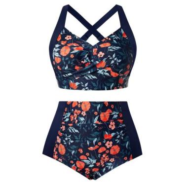 Imagem de Conjunto de biquíni Hanna Nikole Plus Size Push Up Orange Flower