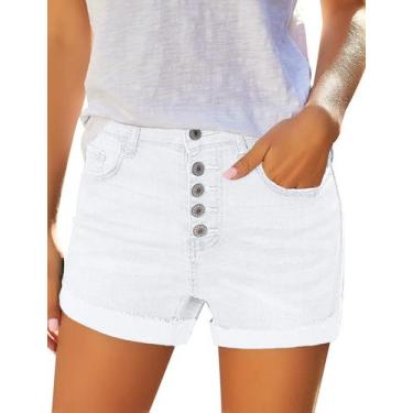 Imagem de Shorts jeans MODARANI de cintura alta rasgados azuis para mulheres