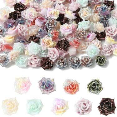 Imagem de UR URLIFEHALL 100 peças de cabochão de plástico flor rosa aleatória vintage floral flatback berloques para enfeites de scrapbook DIY clipe de cabelo capa de telefone decoração