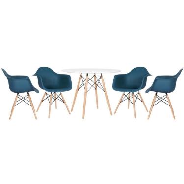 Imagem de Mesa Redonda Eames 100 Cm Branco + 4 Cadeiras Eiffel Daw Azul Petróleo Azul Petróleo