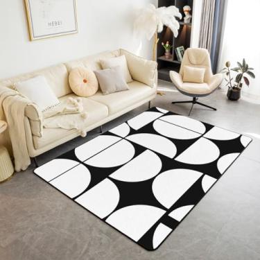 Imagem de Erosebridal Tapete de área branco e preto, tapete de sala de estar de meados do século, 12 x 18 cm, tapete decorativo geométrico abstrato moderno retrô boho arte tapete interior