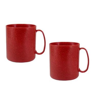 Imagem de Kit 2 Canecas Redonda Fibra Madeira Vermelho 400Ml - Bb Store
