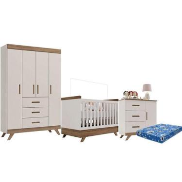 Imagem de Quarto de Bebê Retrô Maya com Berço Americano Vitória Off White Carval