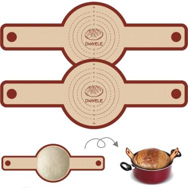 Imagem de Conjunto de esteira de silicone para forno holandês, antiaderente e fácil de limpar, 2 peças reutilizáveis para pão com alça longa para transferir fermento (vermelho, 2 peças redondas)