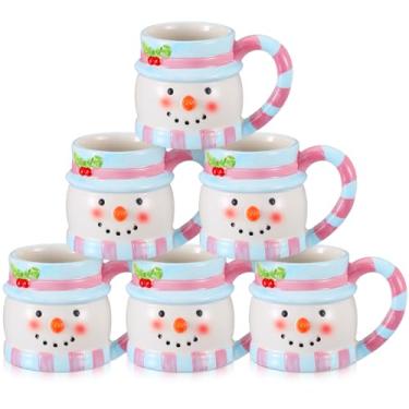 Imagem de Jingmore 6 peças de caneca de café rosa de boneco de neve de Natal de 325 ml, conjunto de 6 canecas de cerâmica de Natal rosa com design temático de Natal para café, chá, chocolate quente, presentes