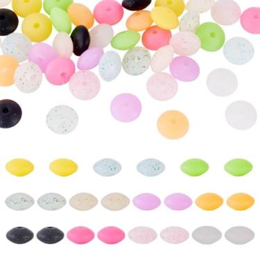 Imagem de Boutigem 55 contas de silicone de abaco de 12 mm contas focais redondas de lentilha com glitter lantejoulas pires de borracha espaçador solto para pulseira, faça você mesmo, caneta com contas