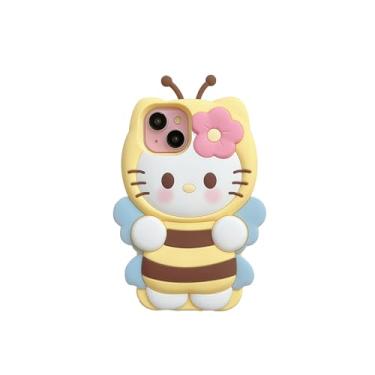 Imagem de SONIGRA Capa fofa, adorável de silicone macio com desenho 3D, animal kawaii, engraçado, abelha, gato, capa protetora completa para meninas, meninos, adolescentes e crianças (para iPhone 14 Pro 6,1