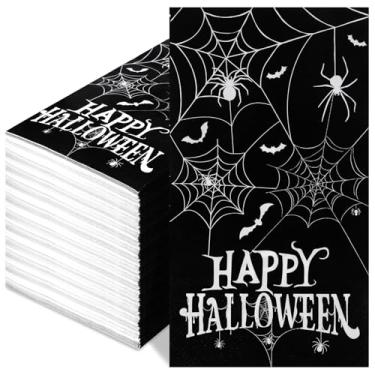 Imagem de Guardanapos de Halloween, 100 peças de papel descartável de guardanapos de Halloween, morcego de teia de aranha decorativo, guardanapo de jantar, teia de aranha, toalha de mão de convidado para