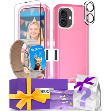 Imagem de AOKOOR Kit inteligente compatível com iPhone e pulseira Apple Watch (capa resistente, rosa + pulseira Starlight/Milk Tea, para iPhone16 Pro)