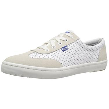 Imagem de Keds Tênis feminino Tournament Retro Court Perf de couro, branco/azul, 5.5