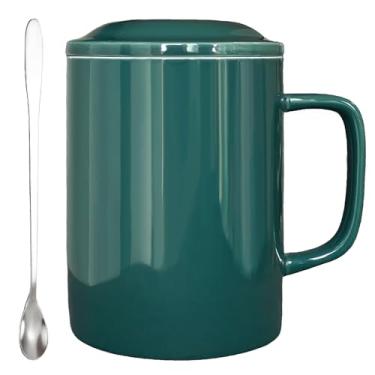 Imagem de WEOPYCJ Caneca de café grande de cerâmica de 935 g, caneca grande, gigante, enorme, canecas de café com tampa e alça para escritório e casa (verde)