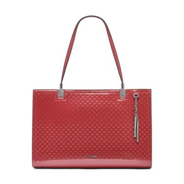 Imagem de Calvin Klein Nova Bolsa de corrente com compartimento triplo, relevo patenteado de cranberry, tamanho único