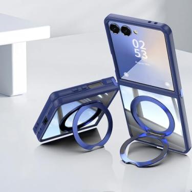 Imagem de Capa protetora para Galaxy Z Flip6 com suporte magnético 360 e suporte de TPU (para Galaxy Z Flip6/azul)
