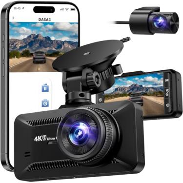 Imagem de SUVCON Câmera veicular frontal e traseira 4K/1080P Full HD, câmera veicular para carros com cartão de 32 GB, Wi-Fi integrado com aplicativo, câmera dupla de painel IPS de 4,9 polegadas, sensor G