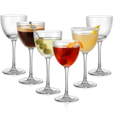 Imagem de Copos de coquetel vintage Art Déco Nick and Nora, copos de coquetel com nervuras de cristal de 142 g para beber gin clássico, uísque, bebidas de bar de vodka (conjunto de 6)