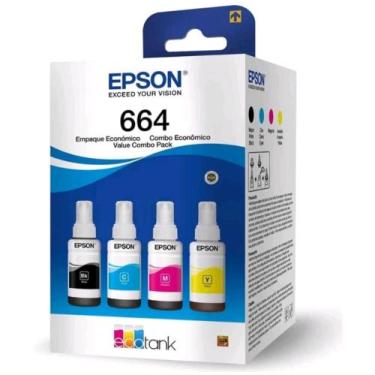 Imagem de Tinta T664 Kit Combo 4 Refil Tintas T664 Original Para Impressoras L39