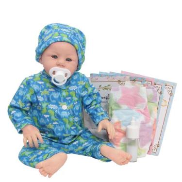 Imagem de Bebê Reborn Boneco Realista Menino Pijama Dinossauro + Itens - Cegonha